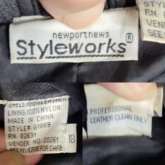 Vintage 80s Newport News Leather Coat Blazer Notched Collar Button Down Black 18 - Picture 4 of 15